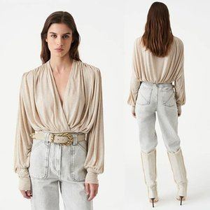 IRO Barba Draped Lightweight Puff Sleeve Blouse Women's Sand Size: XXS NWT